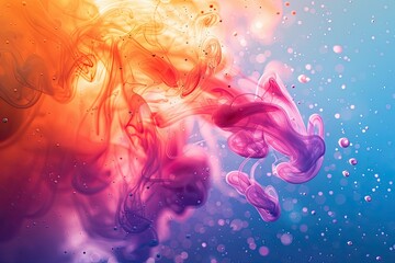 Obraz premium Vibrant and colorful abstract waveforms intertwined with particles, creating a dynamic and mesmerizing visual effect with rich hues..