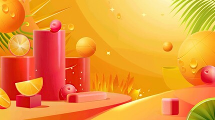 Summer Fruits Illustration with Abstract Background