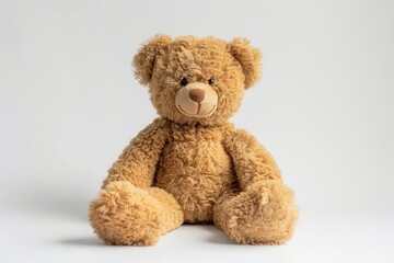 Obraz premium charming studio portrait of classic brown teddy bear posed against pure white background soft lighting accentuates the plush texture and friendly expression of the beloved toy