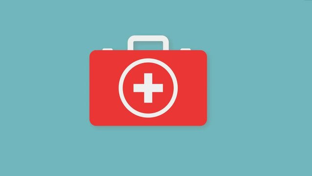 First aid kit on blue background.