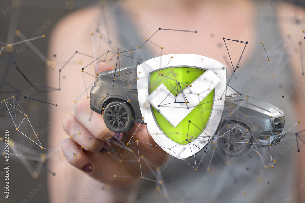 Poster Neural network 3D illustration. Big data and cybersecurity - neural network exposure digital