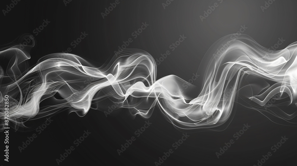 Poster abstract white smoke illustration on black background. the design features fluid and dynamic shapes,