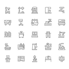 CNC Machines Icons Vector Illustration EPS File | Line Art CNC Symbols | Milling, Lathe, Router, Plasma Cutter, Laser Cutter, Drilling Machine Icons Pack | Graphics for Industry & Manufacturing