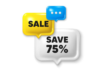 Discount speech bubble offer 3d icon. Save 75 percent off tag. Sale Discount offer price sign. Special offer symbol. Discount offer. Speech bubble sale banner. Discount balloon. Vector