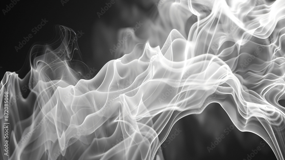 Poster abstract white smoke illustration on black background. the design features fluid and dynamic shapes,