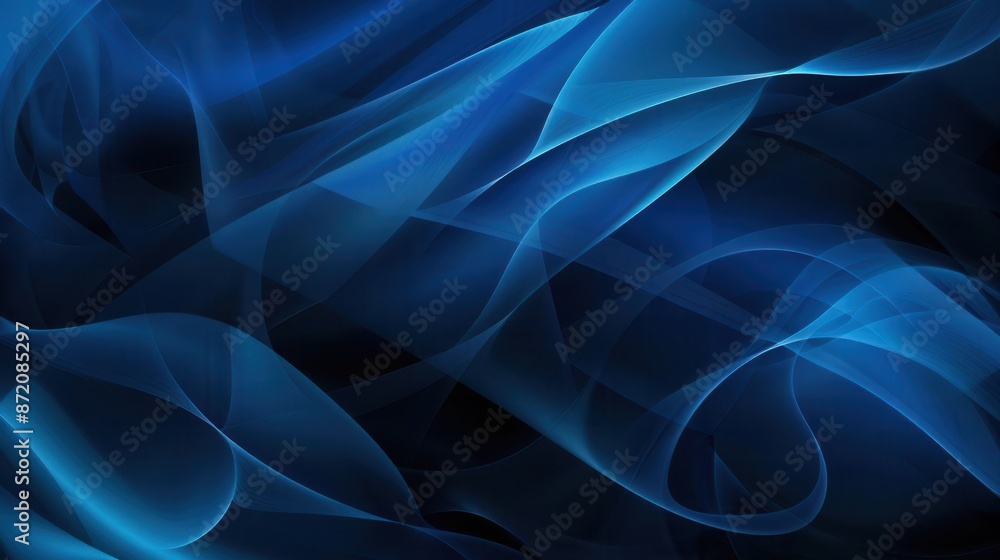 Poster abstract digital artwork featuring deep blue and black gradients geometric shapes and curved lines c