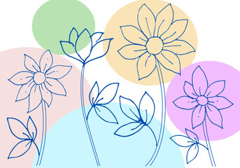 Modern flower abstract vector illustration with organic various shapes and flower line art for print or use as wall art, card, flyer or T Shirt