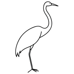 Obraz premium crane bird type outline, one line art, vector solid white background.