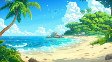 Obraz premium Vibrant cartoon style summer sand beach background