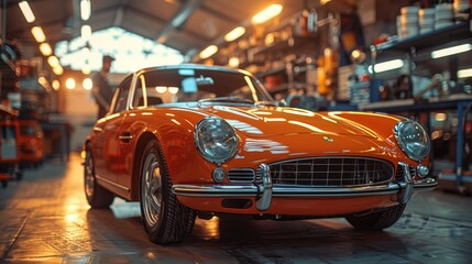Vintage Sports Car in a Workshop - Generative AI
