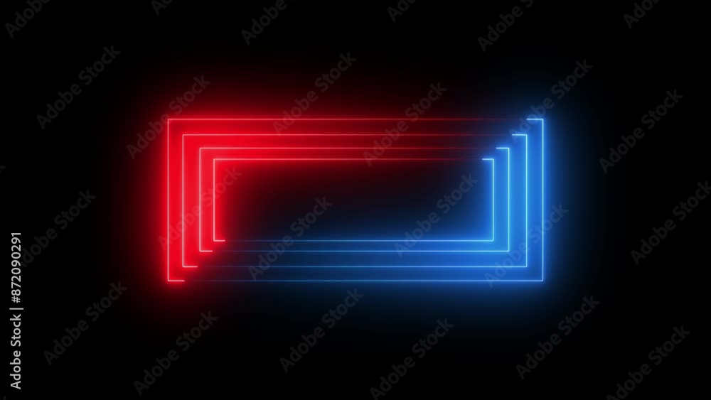 Poster abstract beautiful blue neon rectangle frame moving in motion seamless vj loop animation.