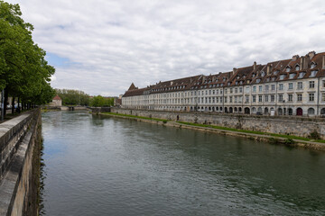 Besancon city center with city walls over the river Doubs