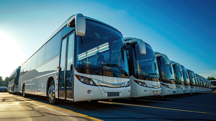 Summer Brilliance: Five Tourist Buses Aligned Perfectly