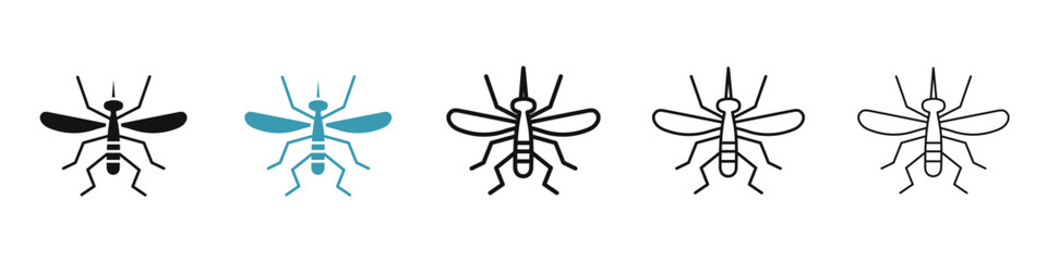 Mosquito vector icon set in black and blue colors