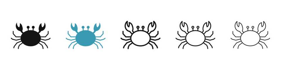 Crab vector icon set in black and blue colors