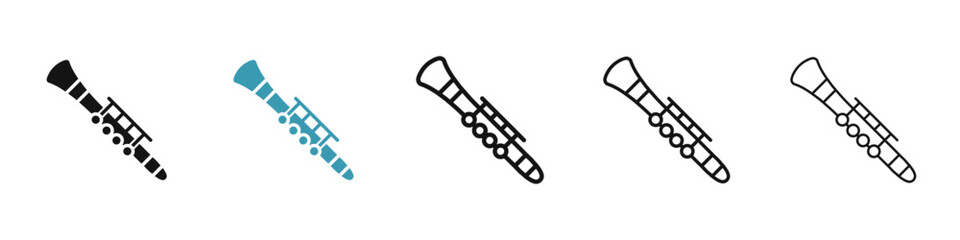 Clarinet vector icon set in black and blue colors