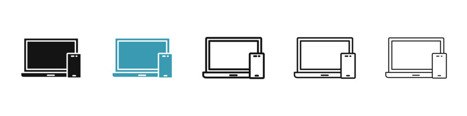 Laptop and Mobile vector icon set in black and blue colors