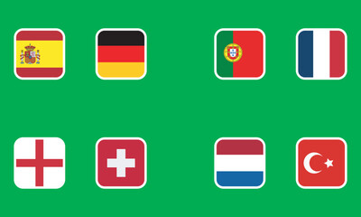 Participants of the quarter-finals fixtures of the european football championship. National football teams with flag icons.