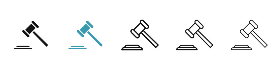 Gavel vector icon set in black and blue colors
