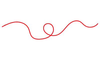 A red silk thread looped in a circle form, extending on both ends, symbolizing the red thread of fate in chinese tradition, on a pure white background with copy space. long red thread. EPS 10/Ai