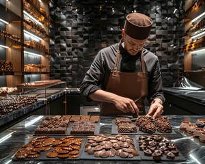 a man in a bakery making chocolate cookies