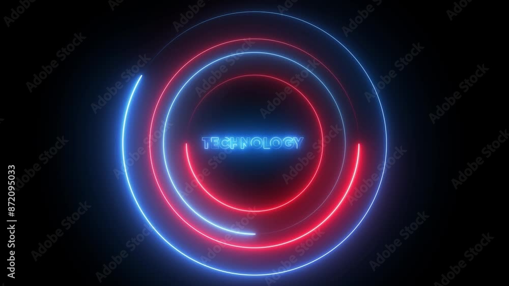 Aufkleber technology text font with neon light. luminous and shimmering haze inside the letters of the text te
