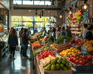 Obraz premium a group of people shopping in a grocery store