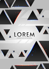 Triangle poster design. White backdrop with triangle shapes and neon lights. Design for poster, cover, invitation.