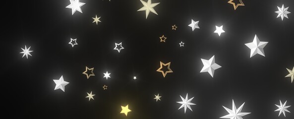 Holiday Stardust Rain: Brilliant 3D Illustration Showcasing Descending Christmas Stars