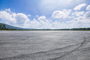 Asphalt road square with sky cloud natural landscape. car background .