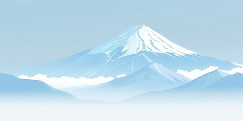 Serene Mount Fuji: Minimalist Vector Art in Light Blue and White 
