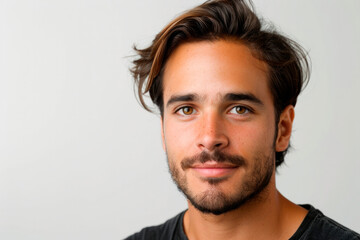 Naklejka premium Close Up Portrait Of A Young Man With A Light Brown Beard Against A White Background