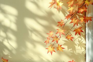 Autumn abstract background with shadow of the maple tree leaves on a wall
