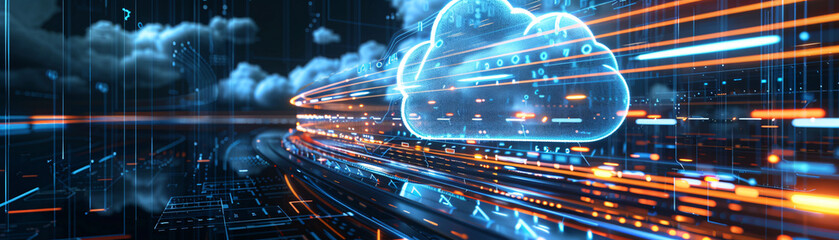 Experience the evolution of cloud computing and SaaS with dynamic graphics illuminating the digital landscape