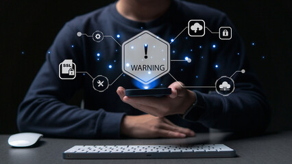 Businessman protect digital data asset and online transaction from dangerous and attack global internet network,  business and finance online concepts.