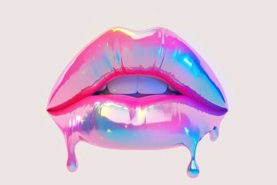 Futuristic Neon Lipstick with Metallic Glitter Drip