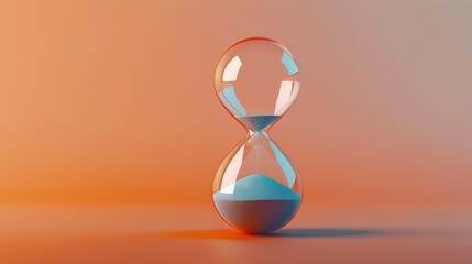 Hourglass on table, Sand flowing through the bulb of Sandglass measuring the passing time. countdown, patience, deadline, Life time and Retirement concept