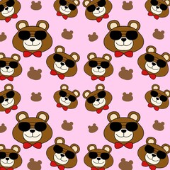 seamless pattern with bears.
Seamless pattern image of a brown bear wearing dark glasses. Can be used as a background, wallpaper, and decorating various items. A brown bear wearing dark glasses.
