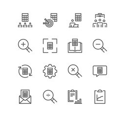 Set of calculation and accounting related icons, calculator, money, audit, tax, revenue, payable, credit and linear variety vectors.	
