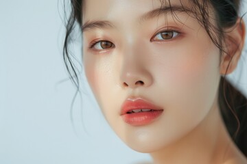 Fototapeta premium A woman with a red lip and brown eyes