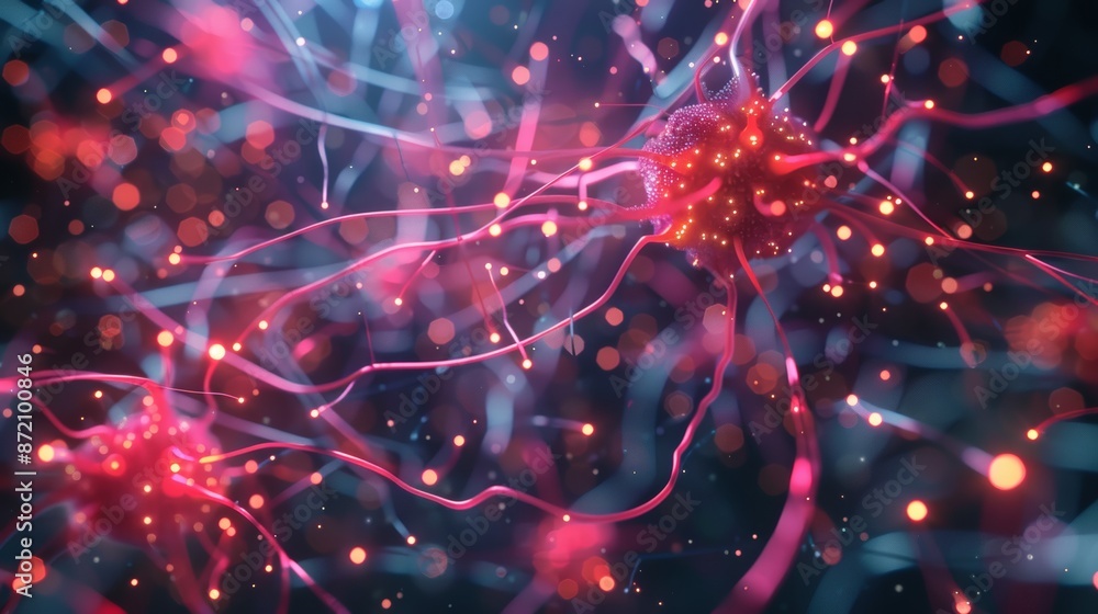 Aufkleber Dynamic 3D animation of neural network connections with digital data flowing through 6b3fd83bd7d5