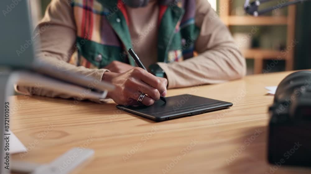 Aufkleber hands, web designer and drawing tablet for creative work or process, tech for sketch in office. arti
