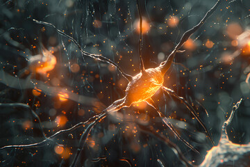 Neurons cells concept, neurons, brain cells, located in the frontal lobe of the human brain