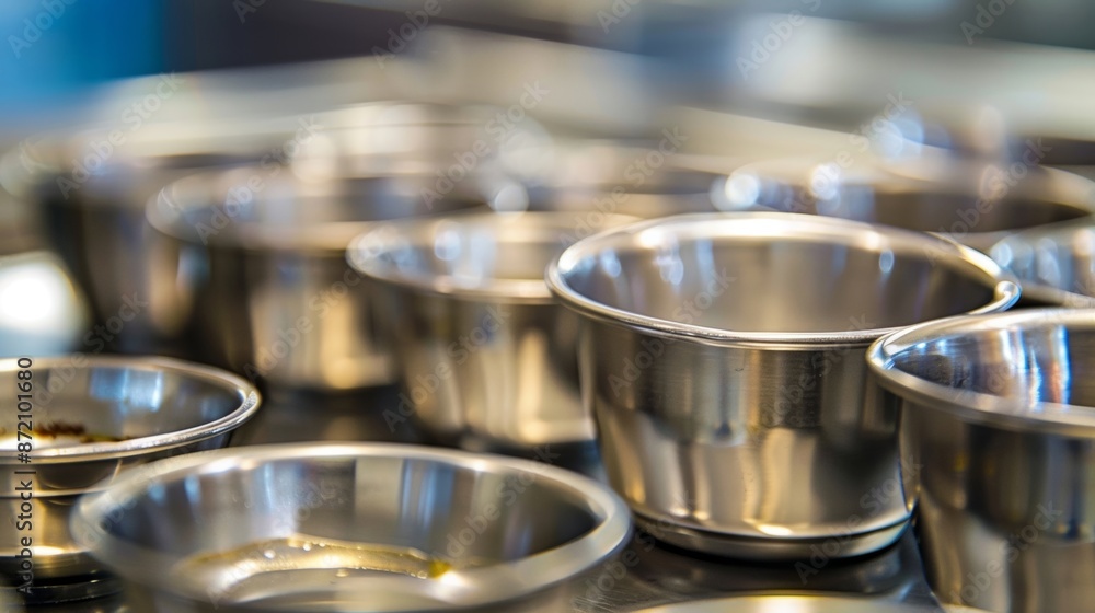 Poster a macro shot of a set of precision measuring cups each one labeled with clear measurement markings a