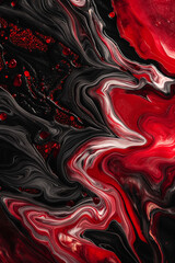 Fototapeta premium Abstract Red and Black Fluid Art with Swirling Patterns and Droplets
