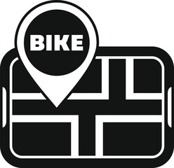 Gps map on a mobile phone showing the location of a bike with a pin and the word bike