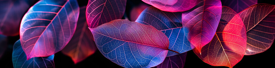 Vibrant Neon Leaves Abstract Art Wallpaper with Glowing Multicolored Foliage