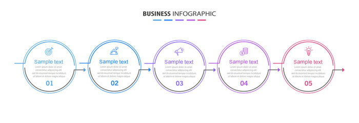 Business vector infographic template with 5 steps. Can be used for workflow layout, diagram, annual report, web design	