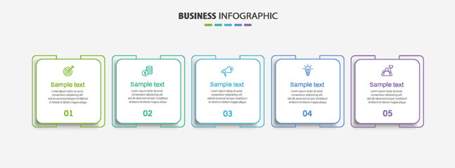 Business vector infographic template with 5 steps. Can be used for workflow layout, diagram, annual report, web design	