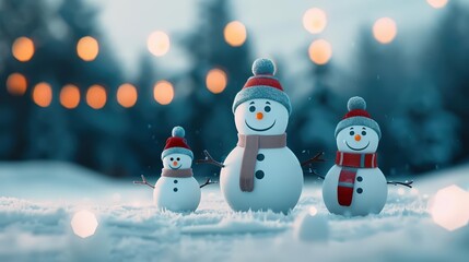 Snowman family in a winter wonderland